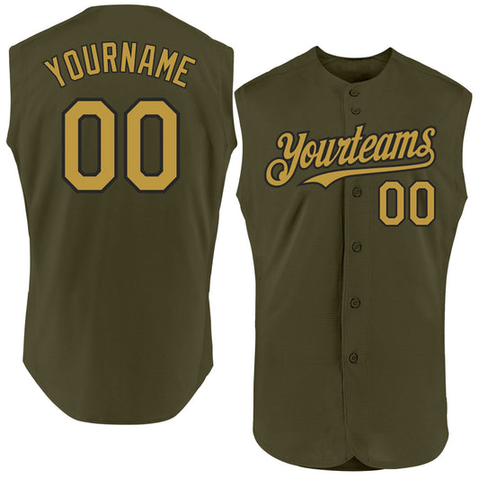 Custom Olive Old Gold-Black Authentic Sleeveless Salute To Service Baseball Jersey - Sky-Custom
