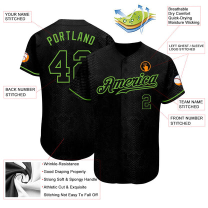 Custom Black Snakeskin Black-Neon Green 3D Pattern Design Authentic Baseball Jersey - Sky-Custom