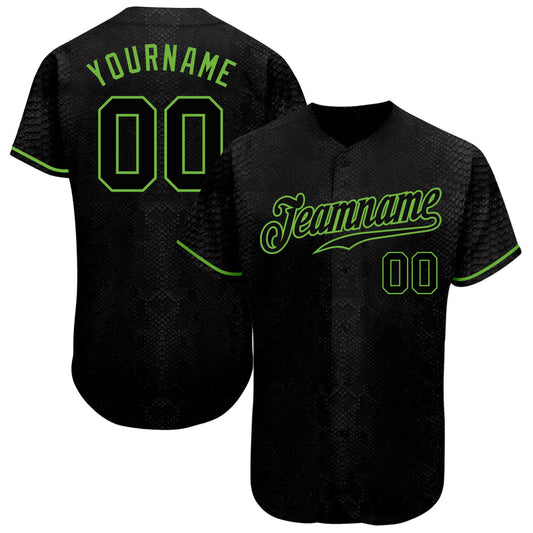Custom Black Snakeskin Black-Neon Green 3D Pattern Design Authentic Baseball Jersey - Sky-Custom