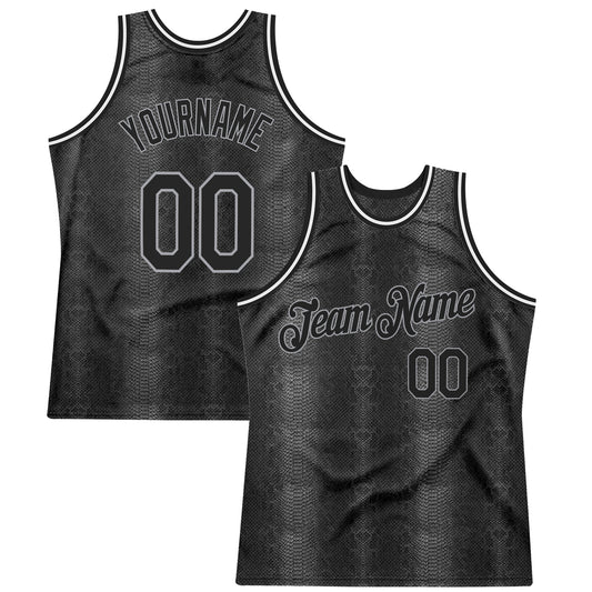 Custom Black Snakeskin Black-Gray 3D Pattern Design Authentic Basketball Jersey - Sky-Custom