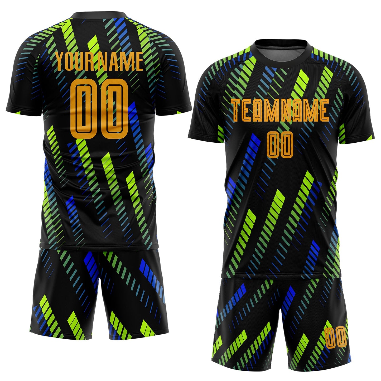 Custom Black Gold-Neon Green Sublimation Soccer Uniform Jersey - Sky-Custom