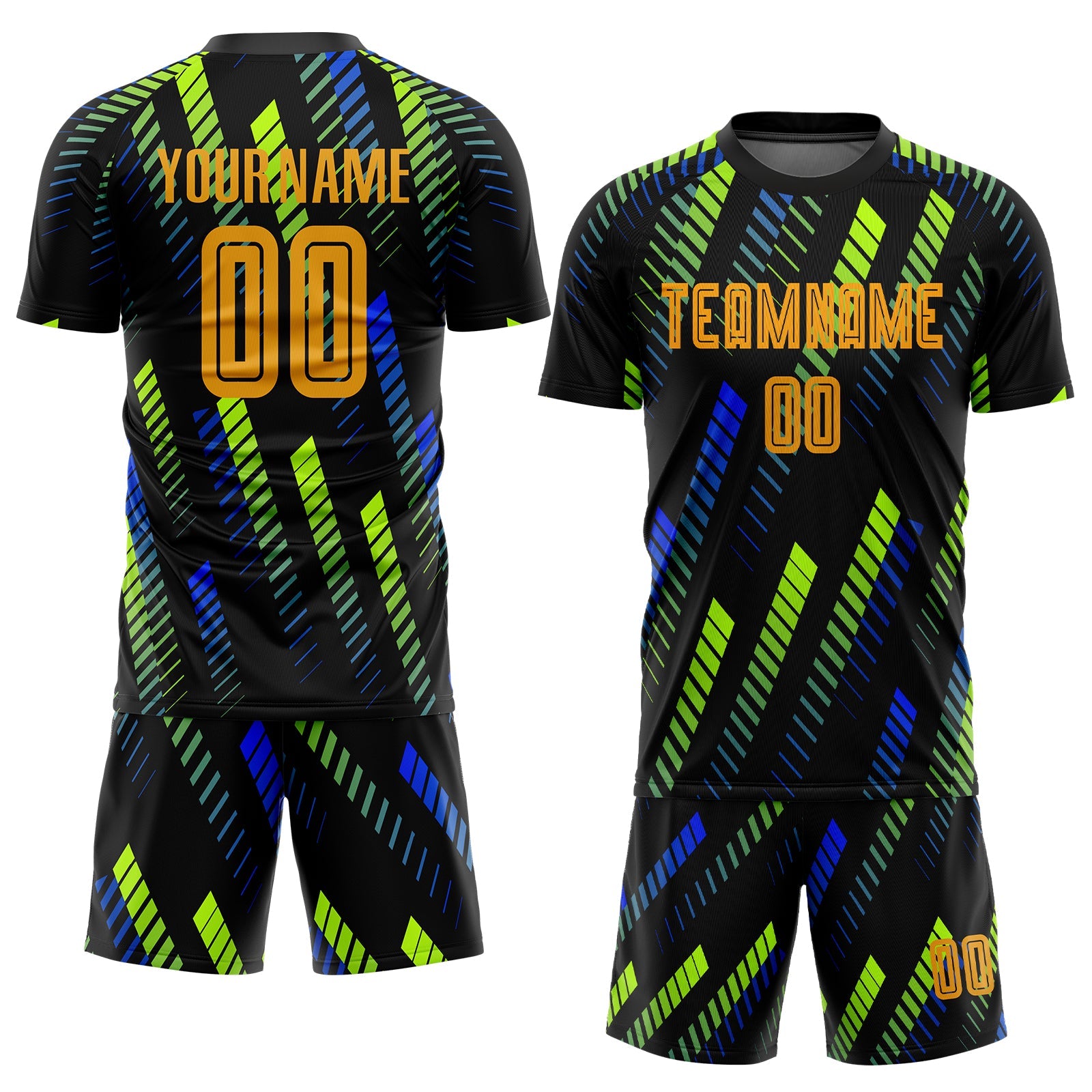 Custom Black Gold-Neon Green Sublimation Soccer Uniform Jersey - Sky-Custom