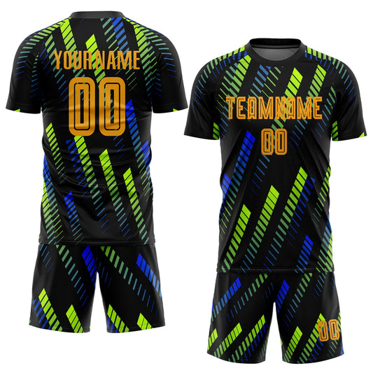 Custom Black Gold-Neon Green Sublimation Soccer Uniform Jersey - Sky-Custom