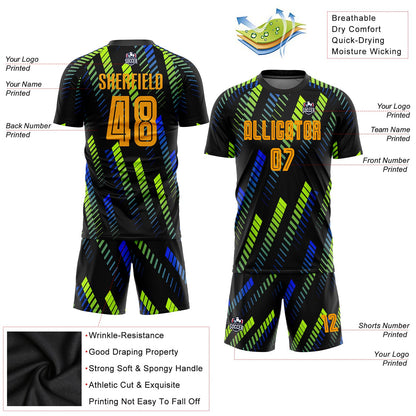 Custom Black Gold-Neon Green Sublimation Soccer Uniform Jersey - Sky-Custom