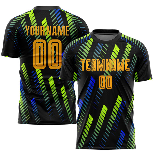 Custom Black Gold-Neon Green Sublimation Soccer Uniform Jersey - Sky-Custom