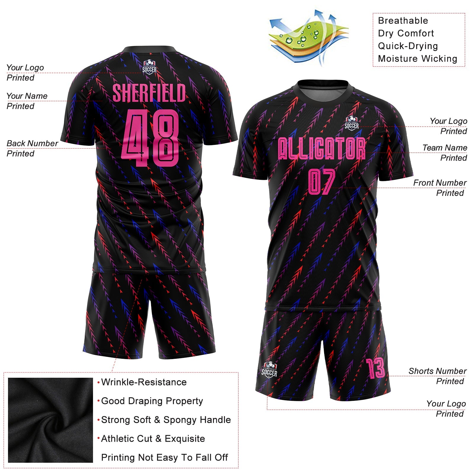 Custom Black Pink-Orange Sublimation Soccer Uniform Jersey - Sky-Custom