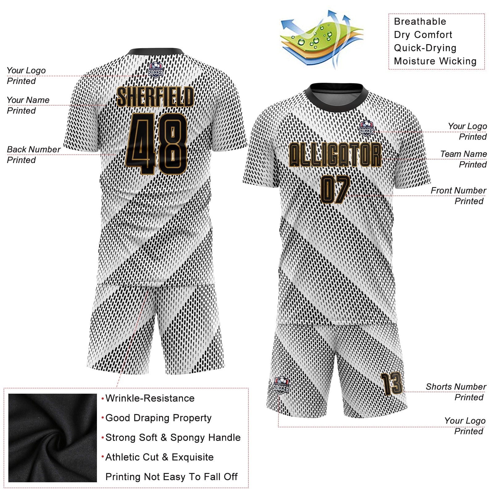 Custom White Black-Old Gold Sublimation Soccer Uniform Jersey - Sky-Custom
