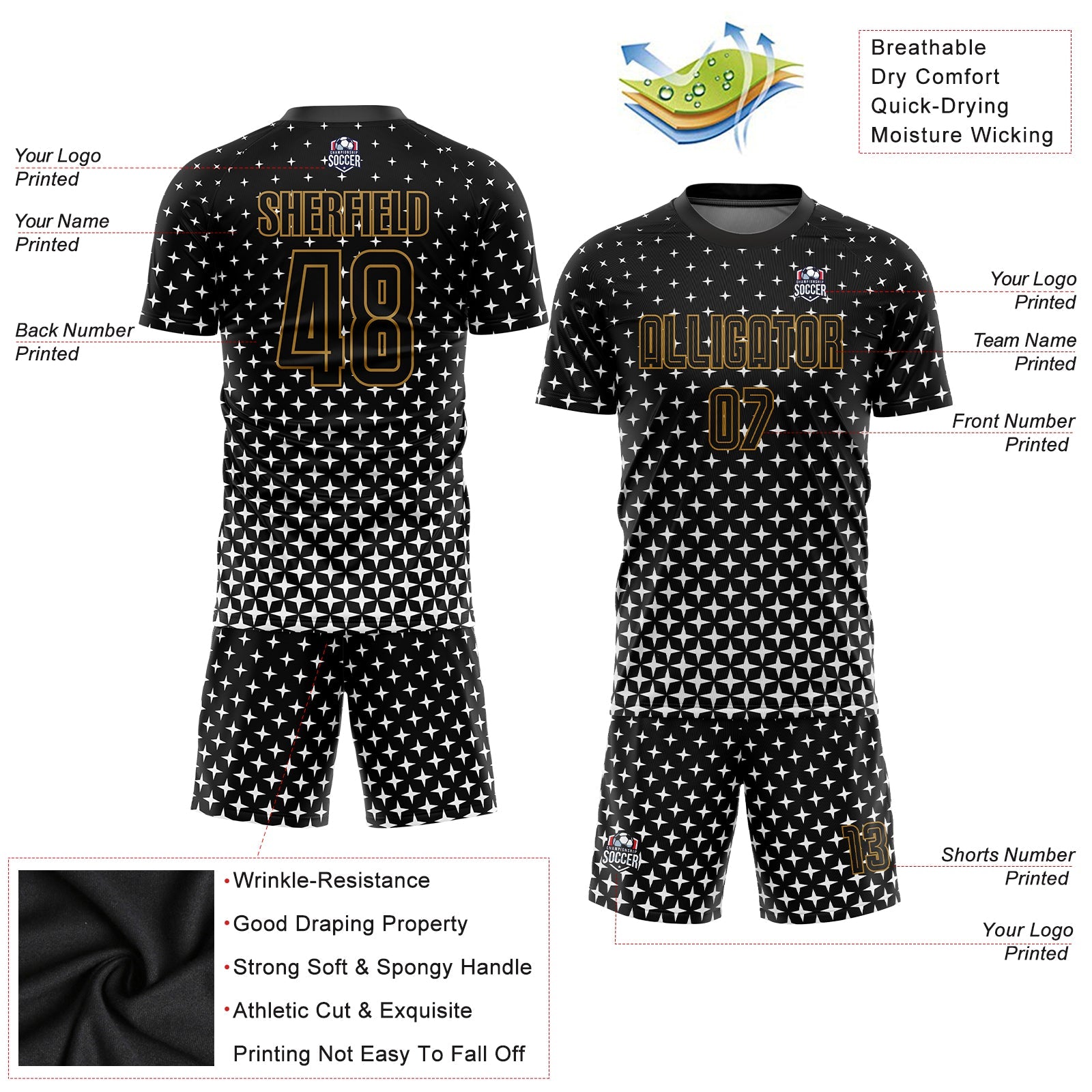 Custom Black Old Gold-White Sublimation Soccer Uniform Jersey - Sky-Custom