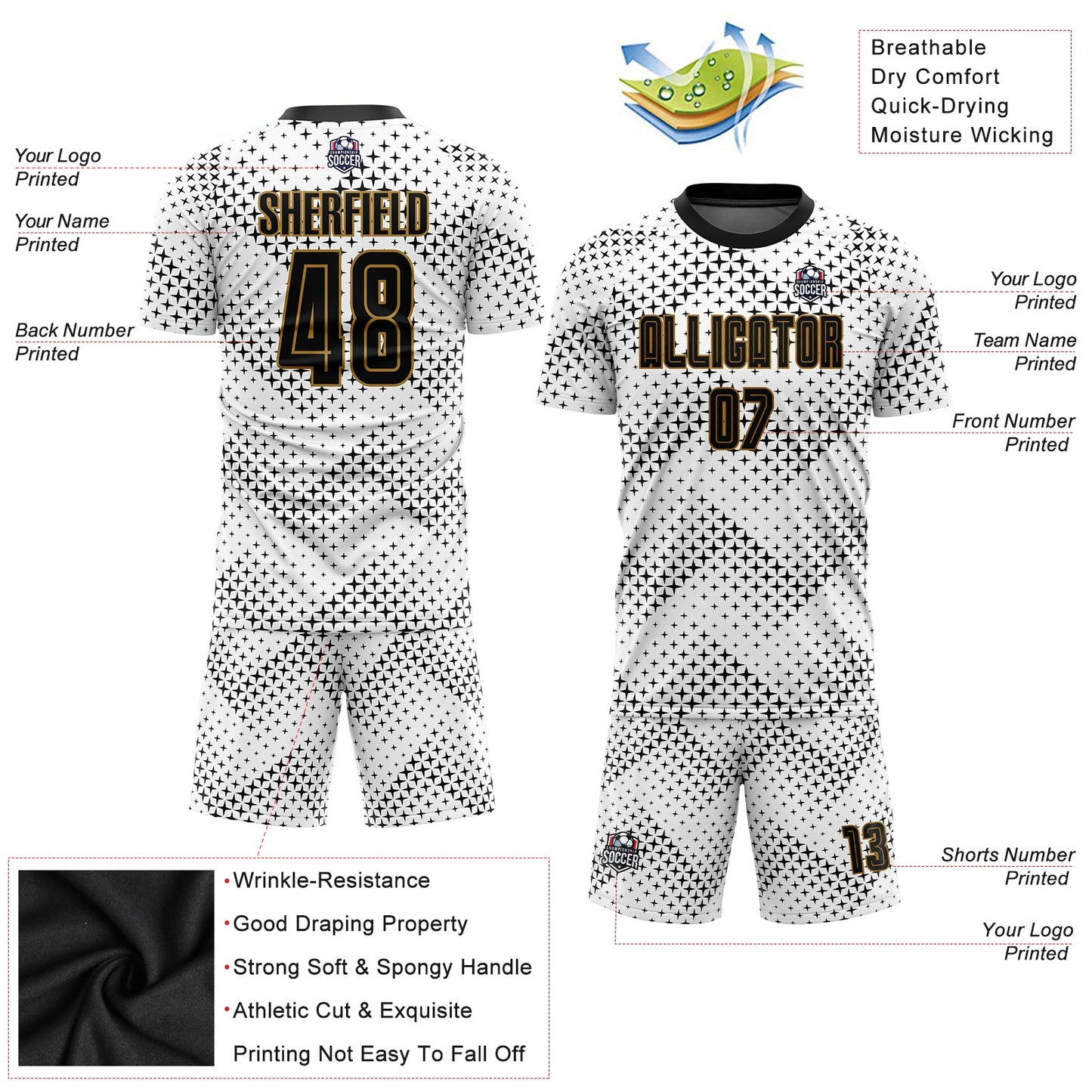 Custom White Black-Old Gold Sublimation Soccer Uniform Jersey - Sky-Custom