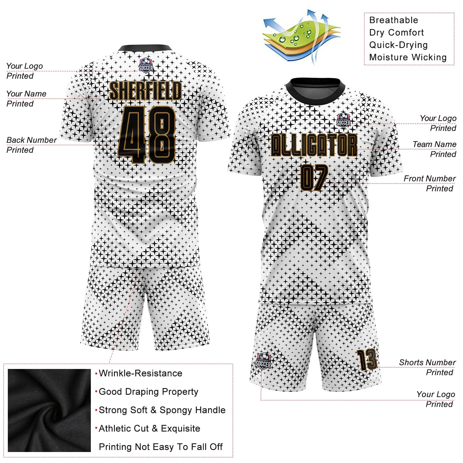 Custom White Black-Old Gold Sublimation Soccer Uniform Jersey - Sky-Custom