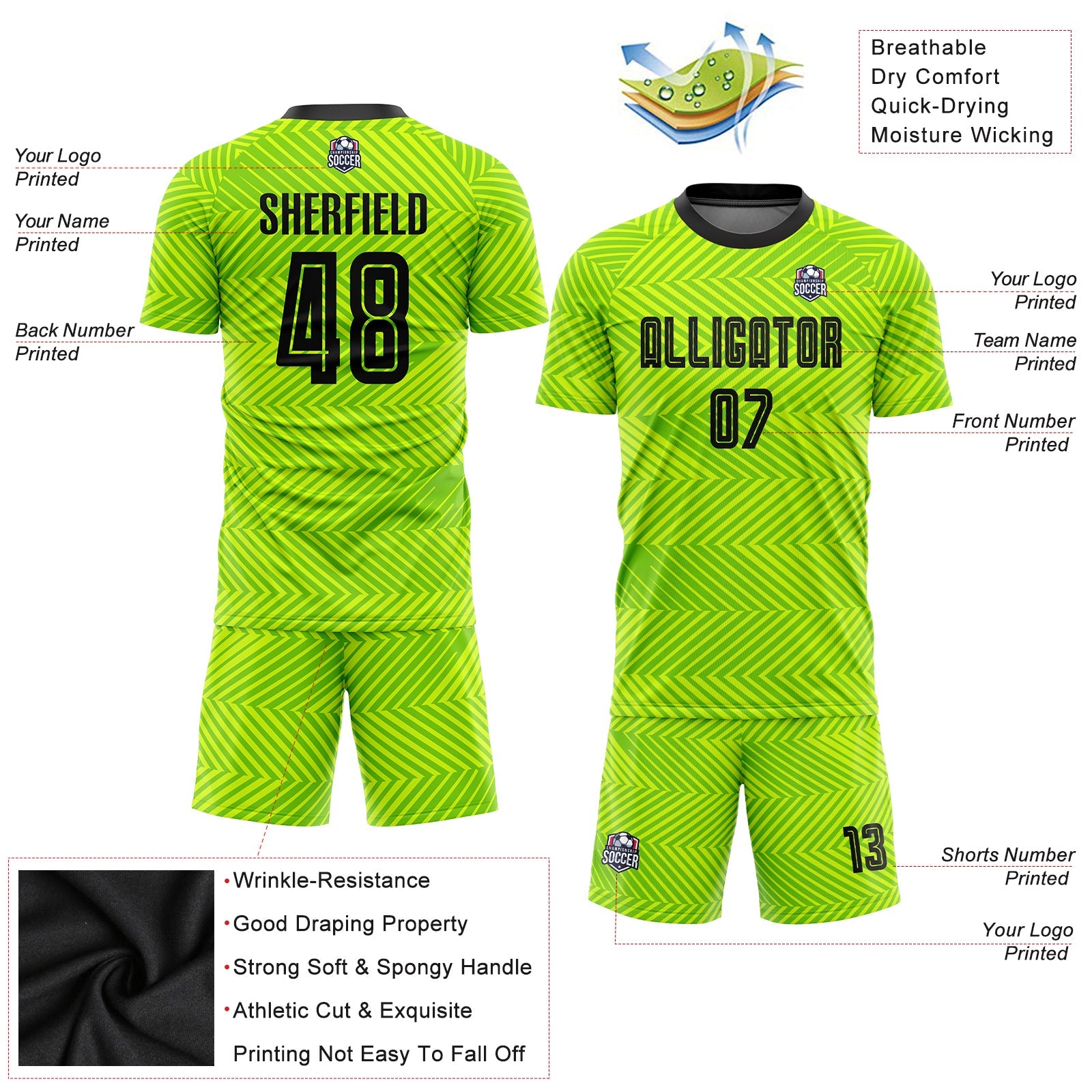 Custom Neon Green Black Sublimation Soccer Uniform Jersey - Sky-Custom