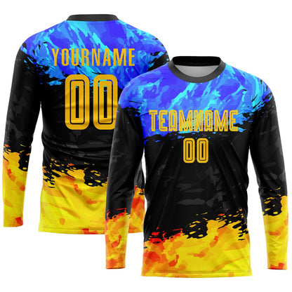 Custom Figure Gold-Royal Sublimation Soccer Uniform Jersey - Sky-Custom