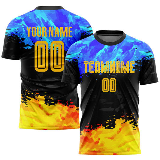 Custom Figure Gold-Royal Sublimation Soccer Uniform Jersey - Sky-Custom