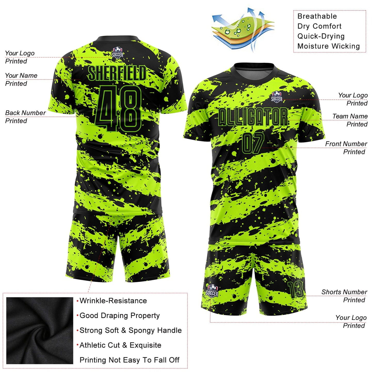 Custom Neon Green Black Sublimation Soccer Uniform Jersey - Sky-Custom