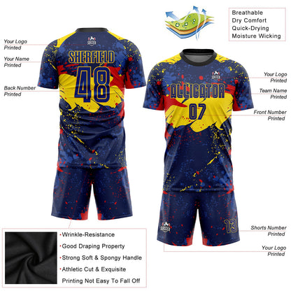Custom Figure Royal-Gold Sublimation Soccer Uniform Jersey - Sky-Custom