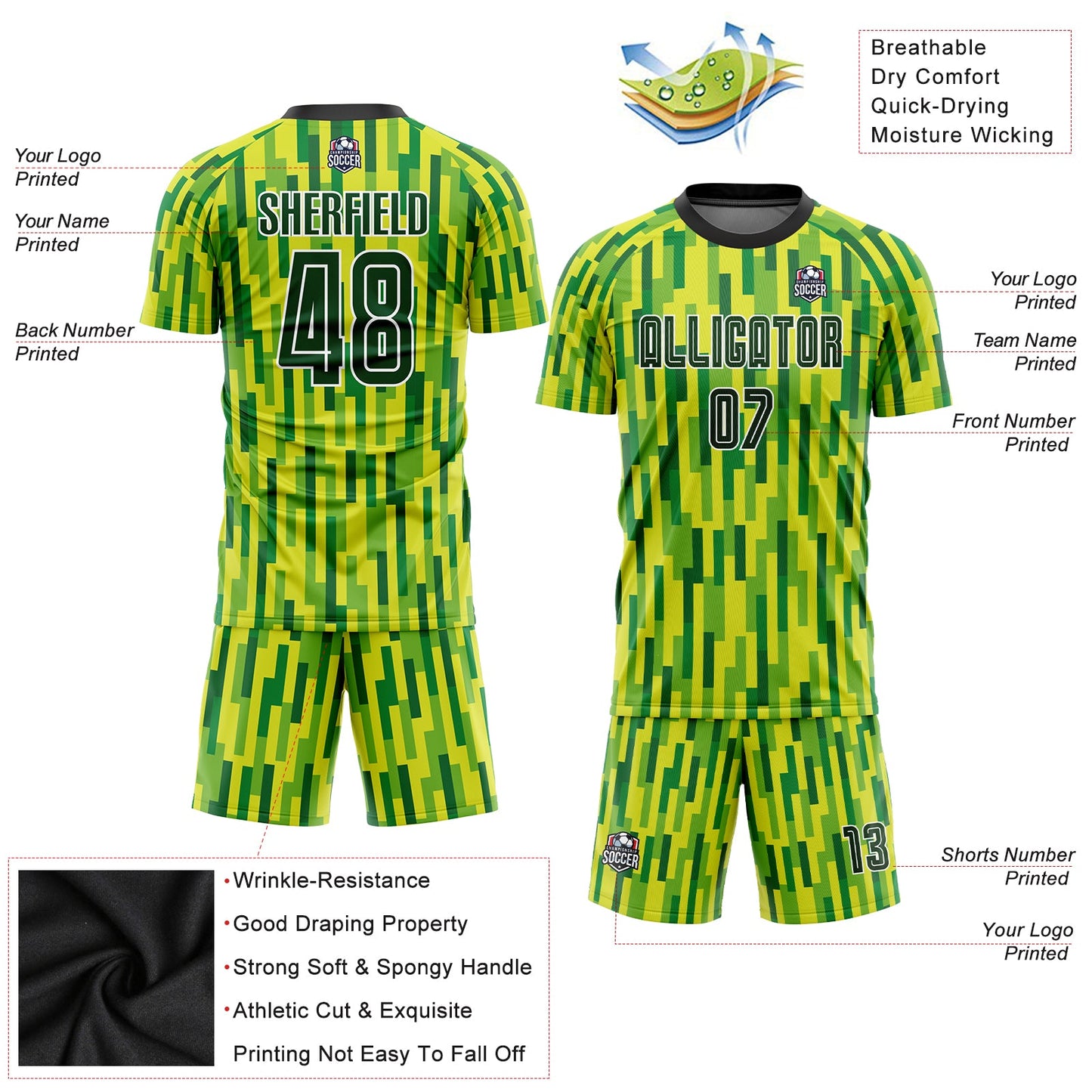 Custom Neon Green Green-Gold Sublimation Soccer Uniform Jersey - Sky-Custom