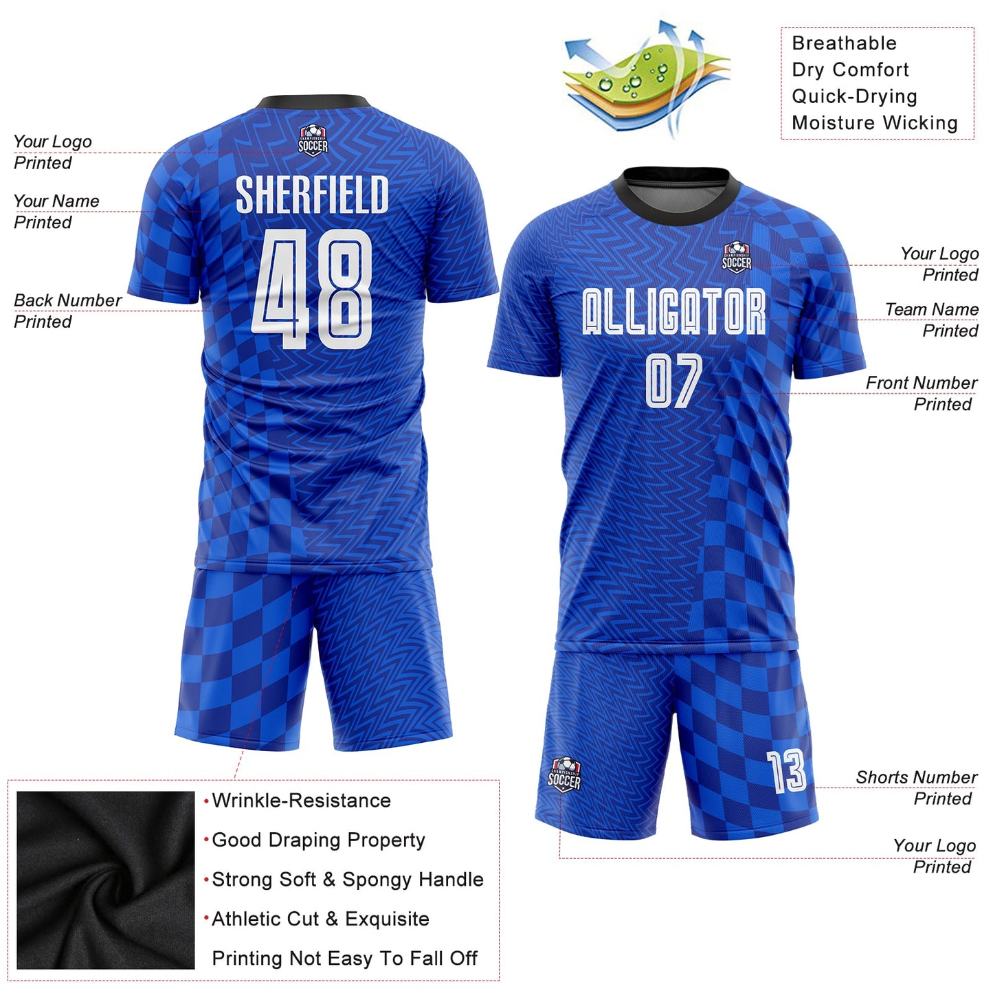 Custom Royal White-Black Sublimation Soccer Uniform Jersey - Sky-Custom