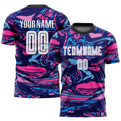 Custom Figure White-Pink Sublimation Soccer Uniform Jersey - Sky-Custom