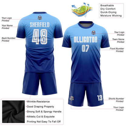 Custom Light Blue White-Royal Sublimation Fade Fashion Soccer Uniform Jersey - Sky-Custom