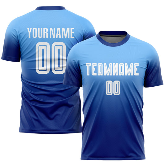 Custom Light Blue White-Royal Sublimation Fade Fashion Soccer Uniform Jersey - Sky-Custom