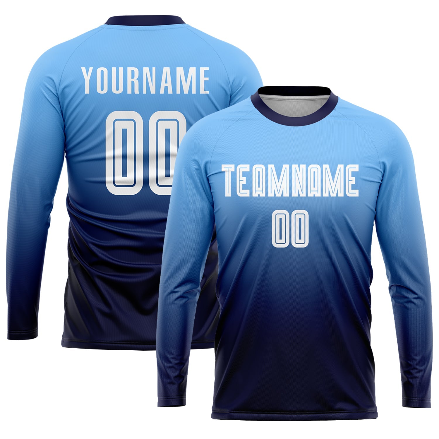 Custom Light Blue White-Navy Sublimation Fade Fashion Soccer Uniform Jersey - Sky-Custom