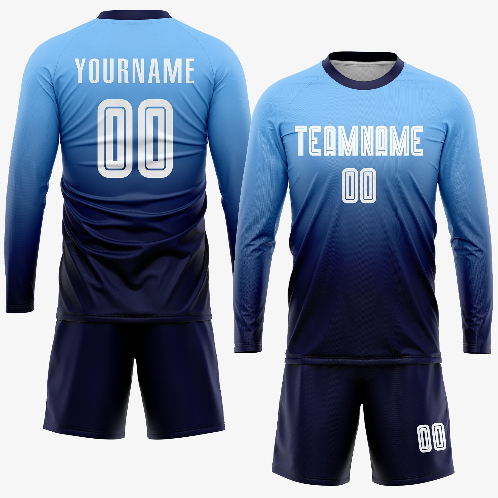 Custom Light Blue White-Navy Sublimation Fade Fashion Soccer Uniform Jersey - Sky-Custom