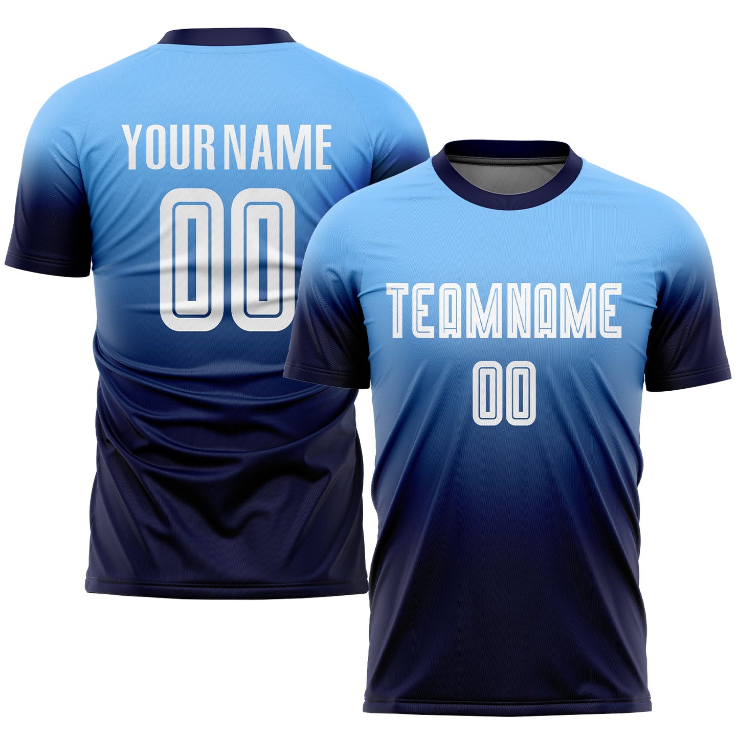Custom Light Blue White-Navy Sublimation Fade Fashion Soccer Uniform Jersey - Sky-Custom