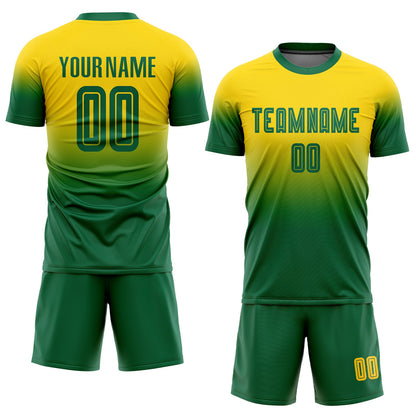 Custom Gold Kelly Green Sublimation Fade Fashion Soccer Uniform Jersey - Sky-Custom