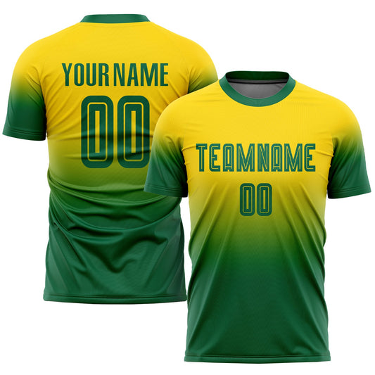 Custom Gold Kelly Green Sublimation Fade Fashion Soccer Uniform Jersey - Sky-Custom