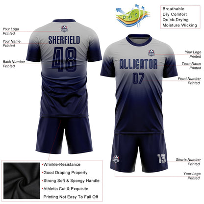 Custom Gray Navy Sublimation Fade Fashion Soccer Uniform Jersey - Sky-Custom