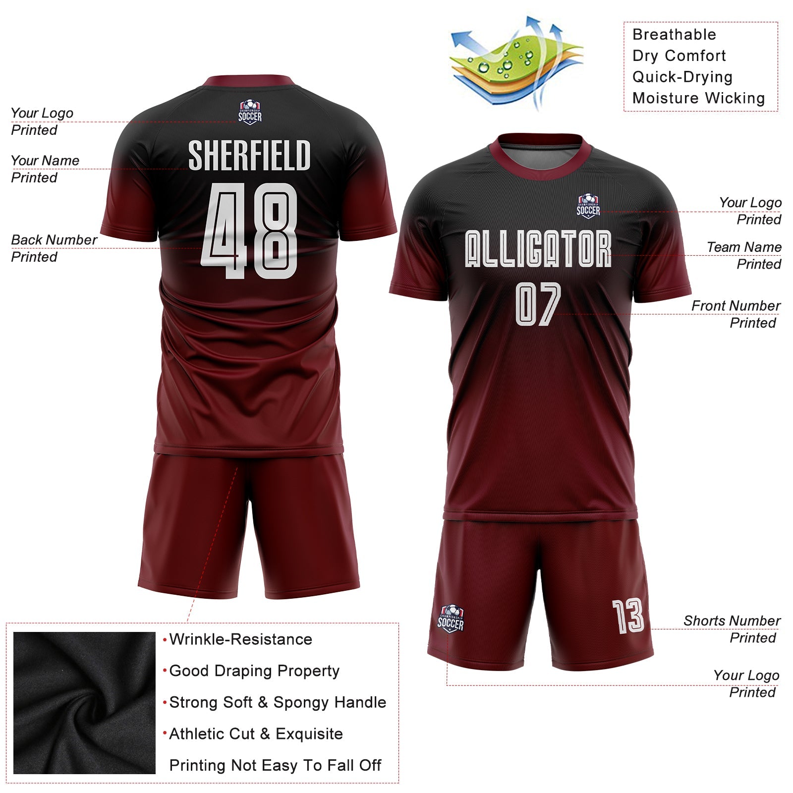 Custom Black White-Crimson Sublimation Fade Fashion Soccer Uniform Jersey - Sky-Custom