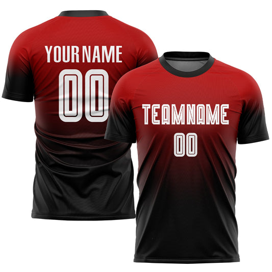 Custom Red White-Black Sublimation Fade Fashion Soccer Uniform Jersey - Sky-Custom