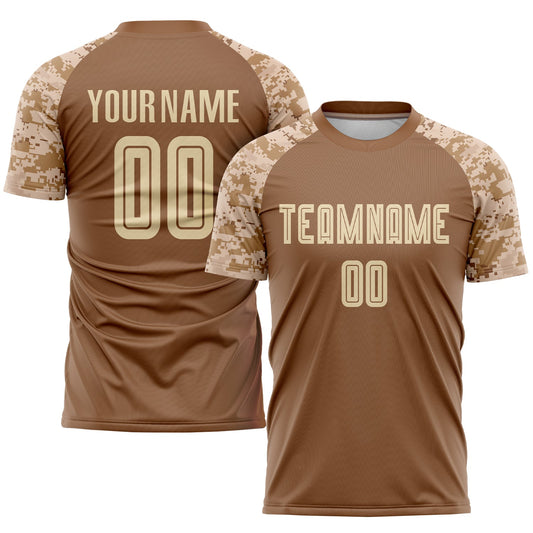 Custom Brown Cream-Camo Sublimation Soccer Uniform Jersey - Sky-Custom