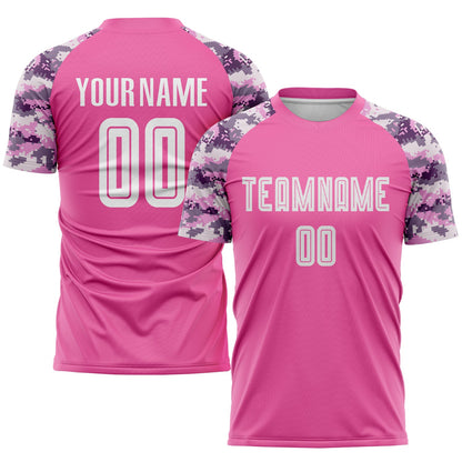 Custom Pink White-Camo Sublimation Soccer Uniform Jersey - Sky-Custom