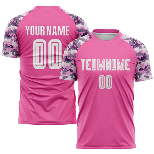 Custom Pink White-Camo Sublimation Soccer Uniform Jersey - Sky-Custom