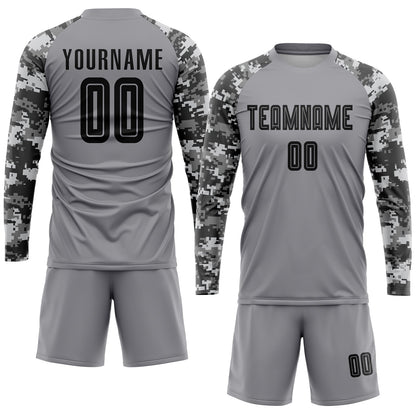 Custom Gray Black-Camo Sublimation Soccer Uniform Jersey - Sky-Custom