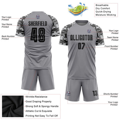 Custom Gray Black-Camo Sublimation Soccer Uniform Jersey - Sky-Custom