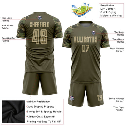 Custom Olive Vegas Gold-Camo Sublimation Salute To Service Soccer Uniform Jersey - Sky-Custom