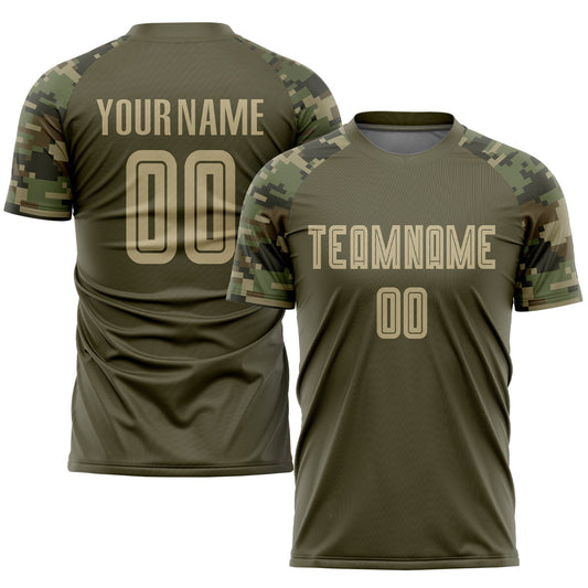 Custom Olive Vegas Gold-Camo Sublimation Salute To Service Soccer Uniform Jersey - Sky-Custom