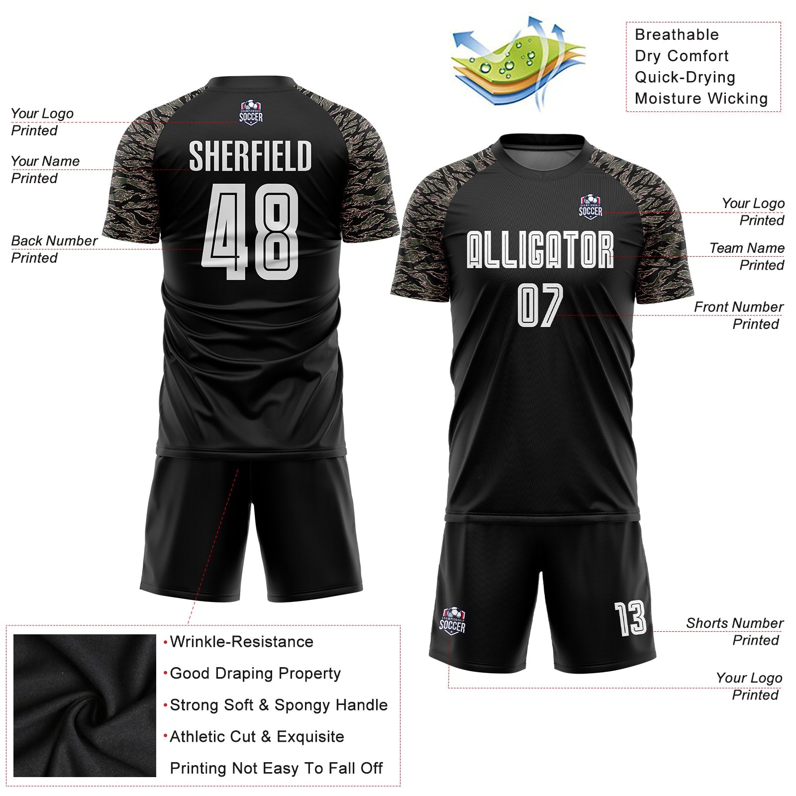 Custom Black White-Camo Sublimation Soccer Uniform Jersey - Sky-Custom