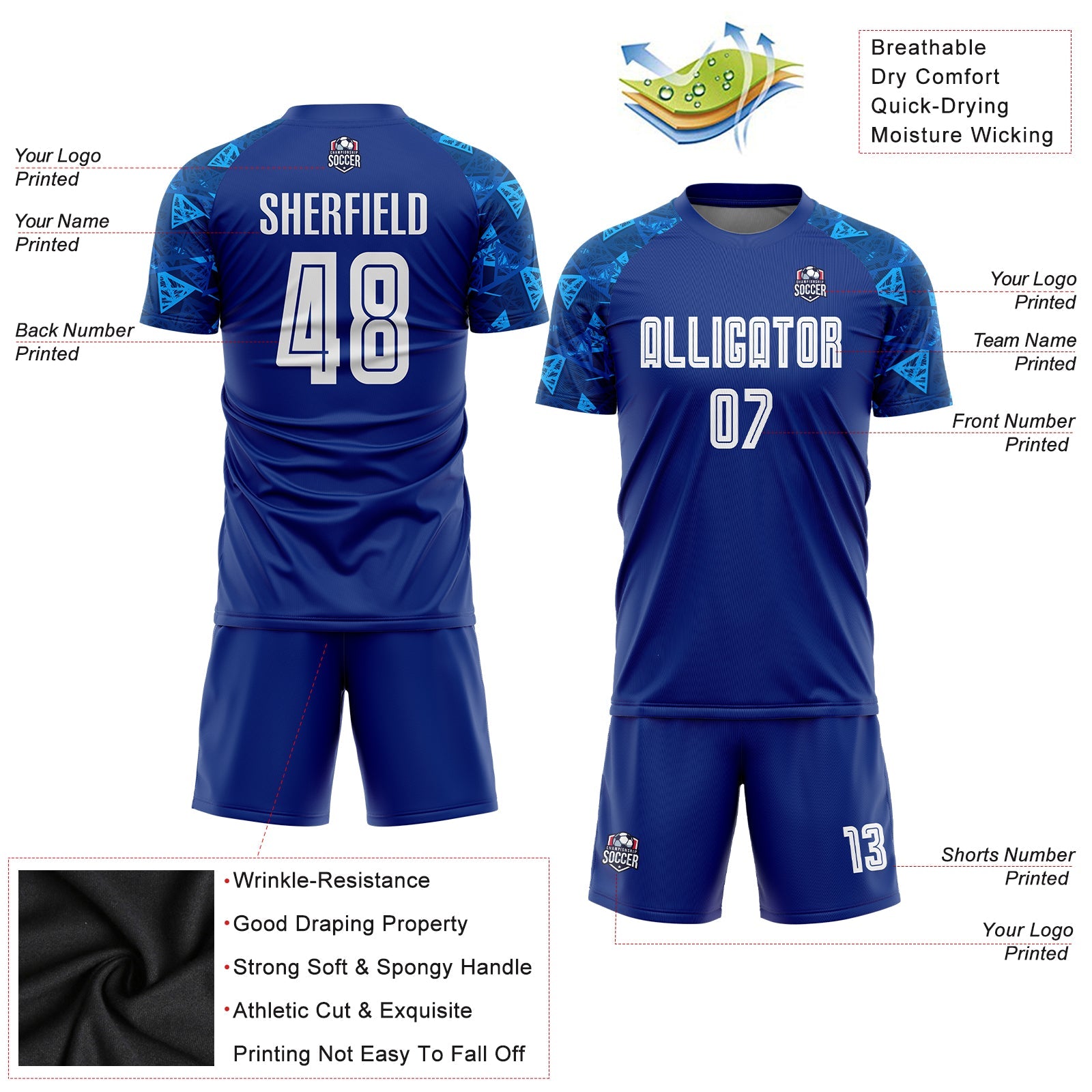 Custom Royal White Sublimation Soccer Uniform Jersey - Sky-Custom