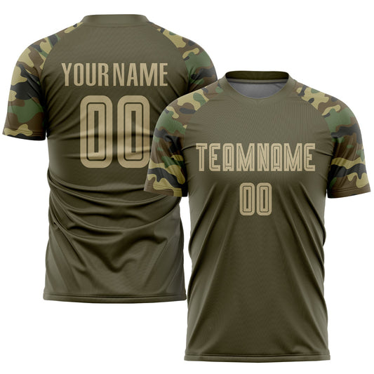 Custom Olive Vegas Gold-Camo Sublimation Salute To Service Soccer Uniform Jersey - Sky-Custom