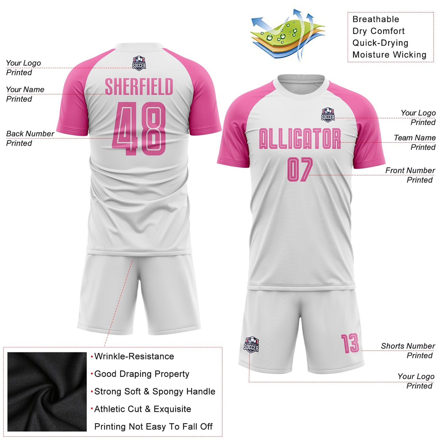 Custom White Pink Sublimation Soccer Uniform Jersey - Sky-Custom