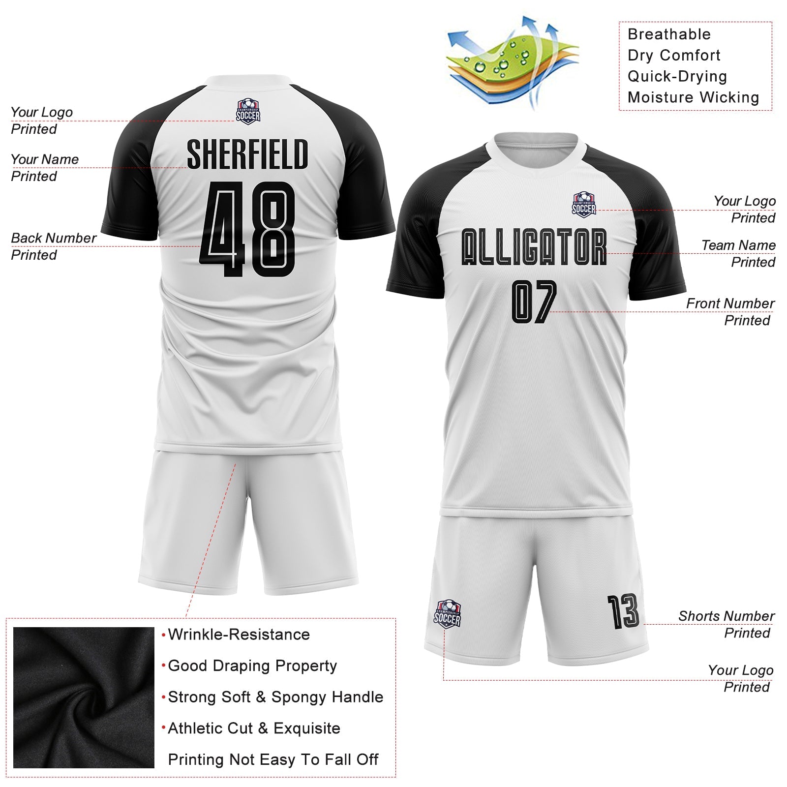 Custom White Black Sublimation Soccer Uniform Jersey - Sky-Custom