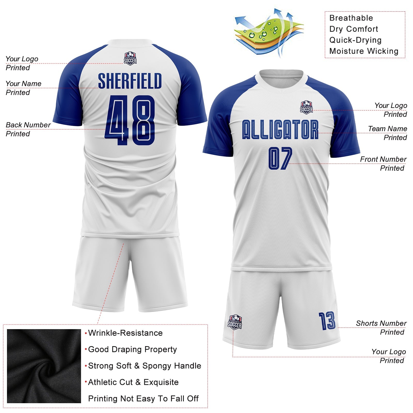 Custom White Royal Sublimation Soccer Uniform Jersey - Sky-Custom