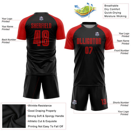 Custom Black Red Sublimation Soccer Uniform Jersey - Sky-Custom