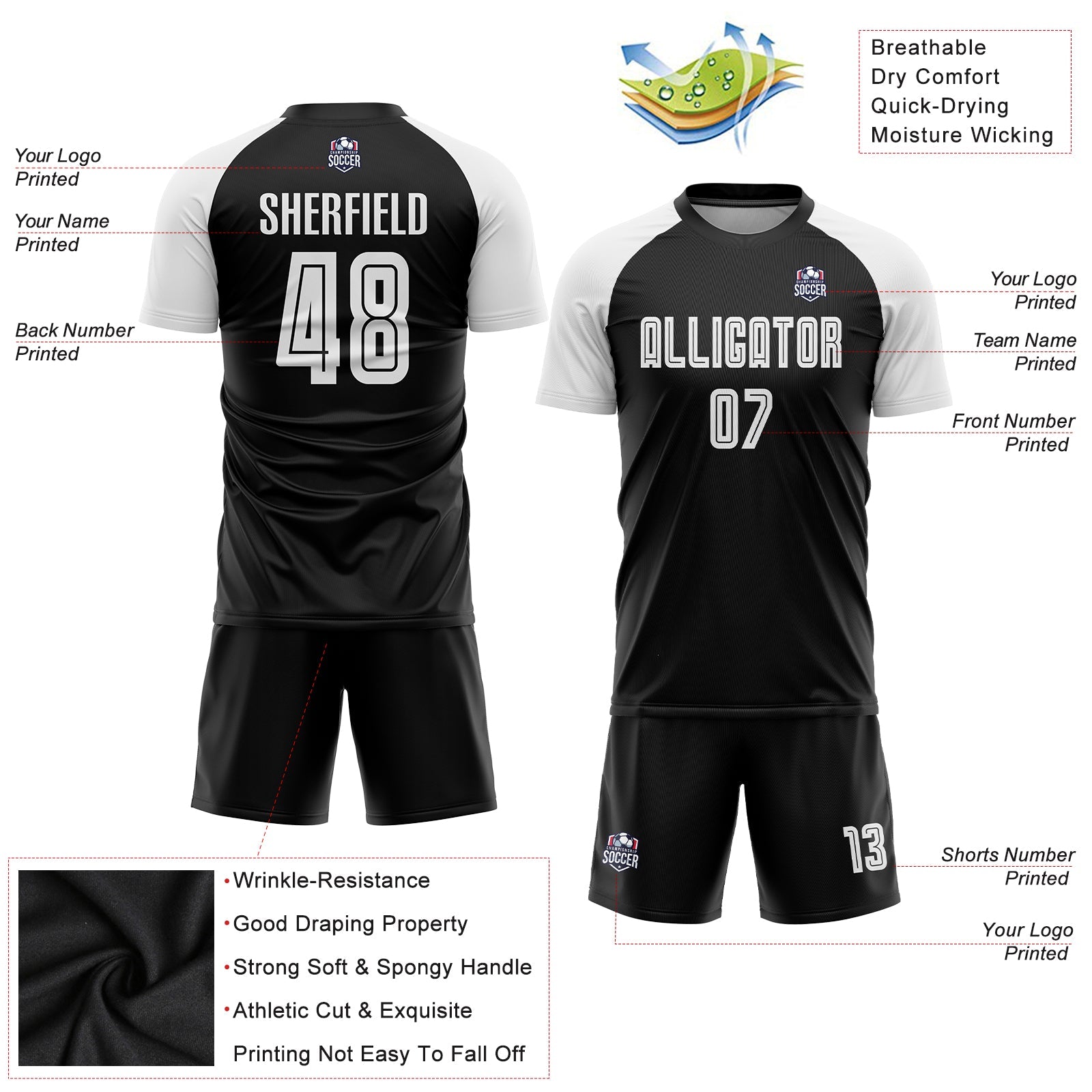 Custom Black White Sublimation Soccer Uniform Jersey - Sky-Custom