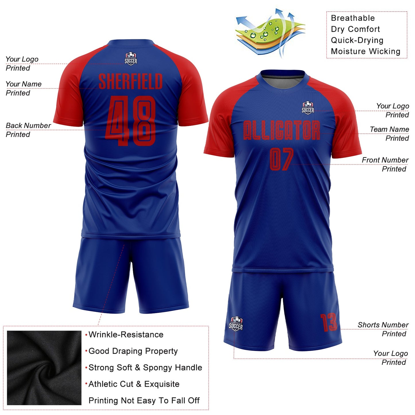 Custom Royal Red Sublimation Soccer Uniform Jersey - Sky-Custom