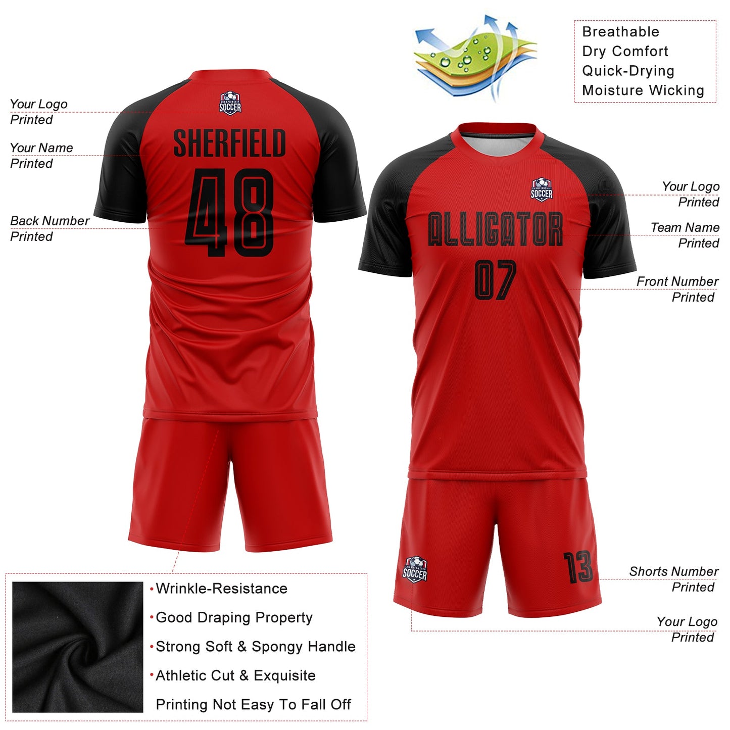 Custom Red Black Sublimation Soccer Uniform Jersey - Sky-Custom