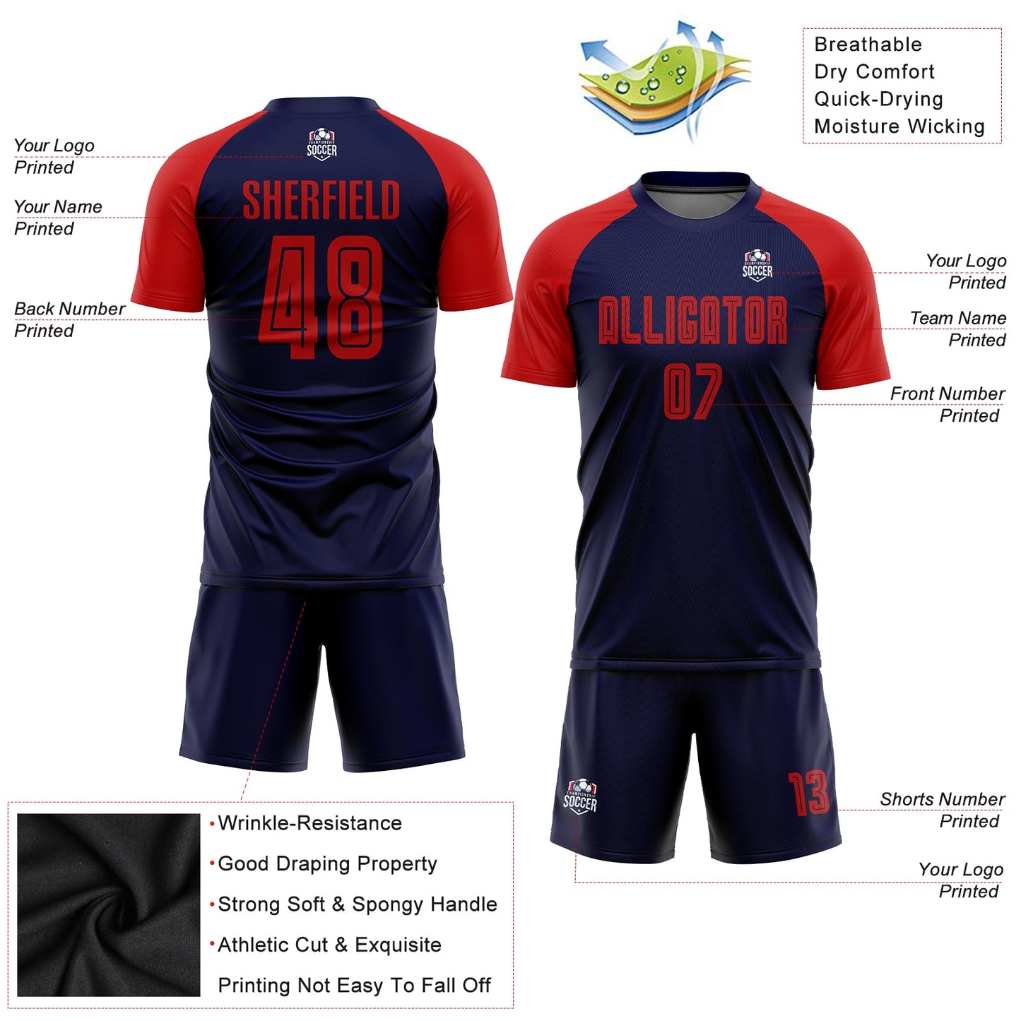 Custom Navy Red Sublimation Soccer Uniform Jersey - Sky-Custom